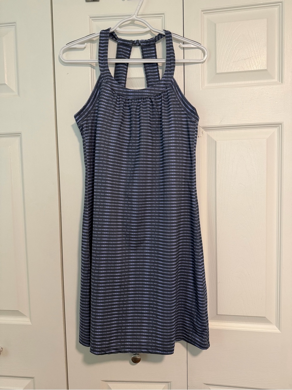 Prana Blue Striped Racerback Tank with Brass Logo